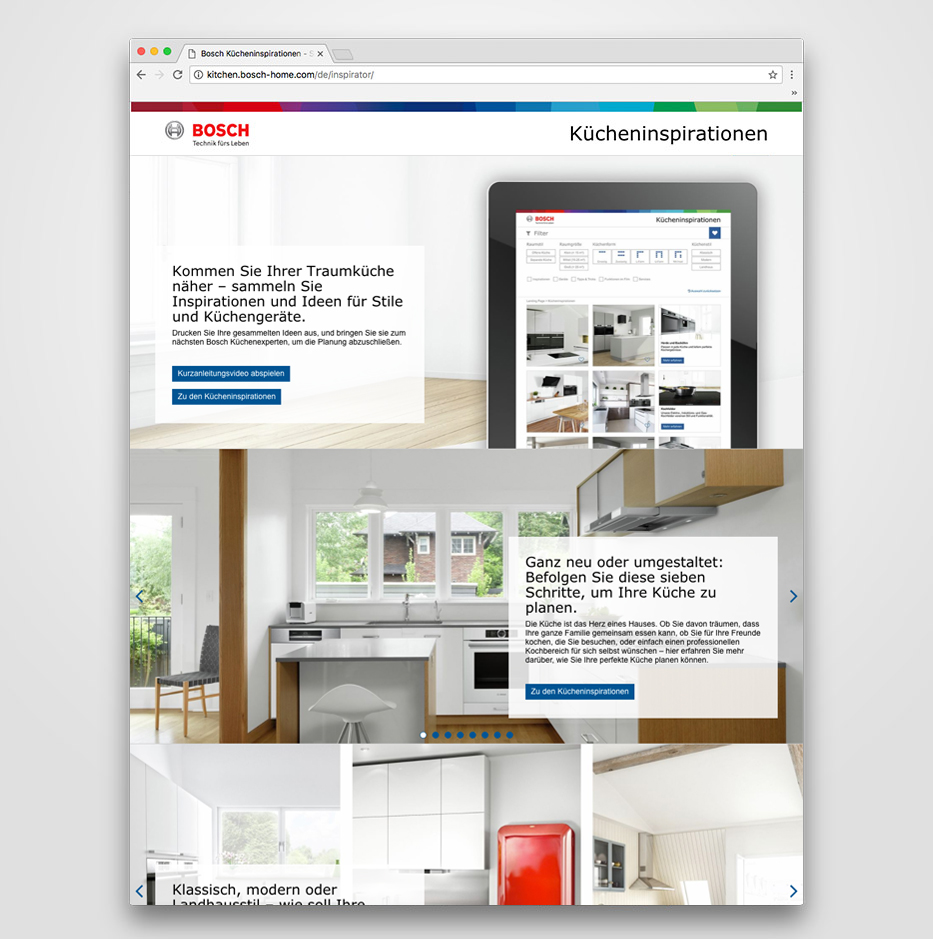 Bosch Hausgeräte: Einstiegsseite Kücheninspirationen