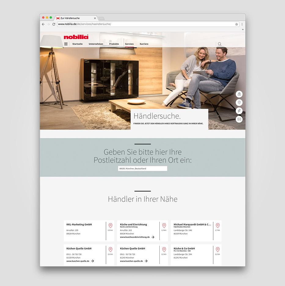 Website -Relaunch nobilia – Händler finden – in 7 Sprachen