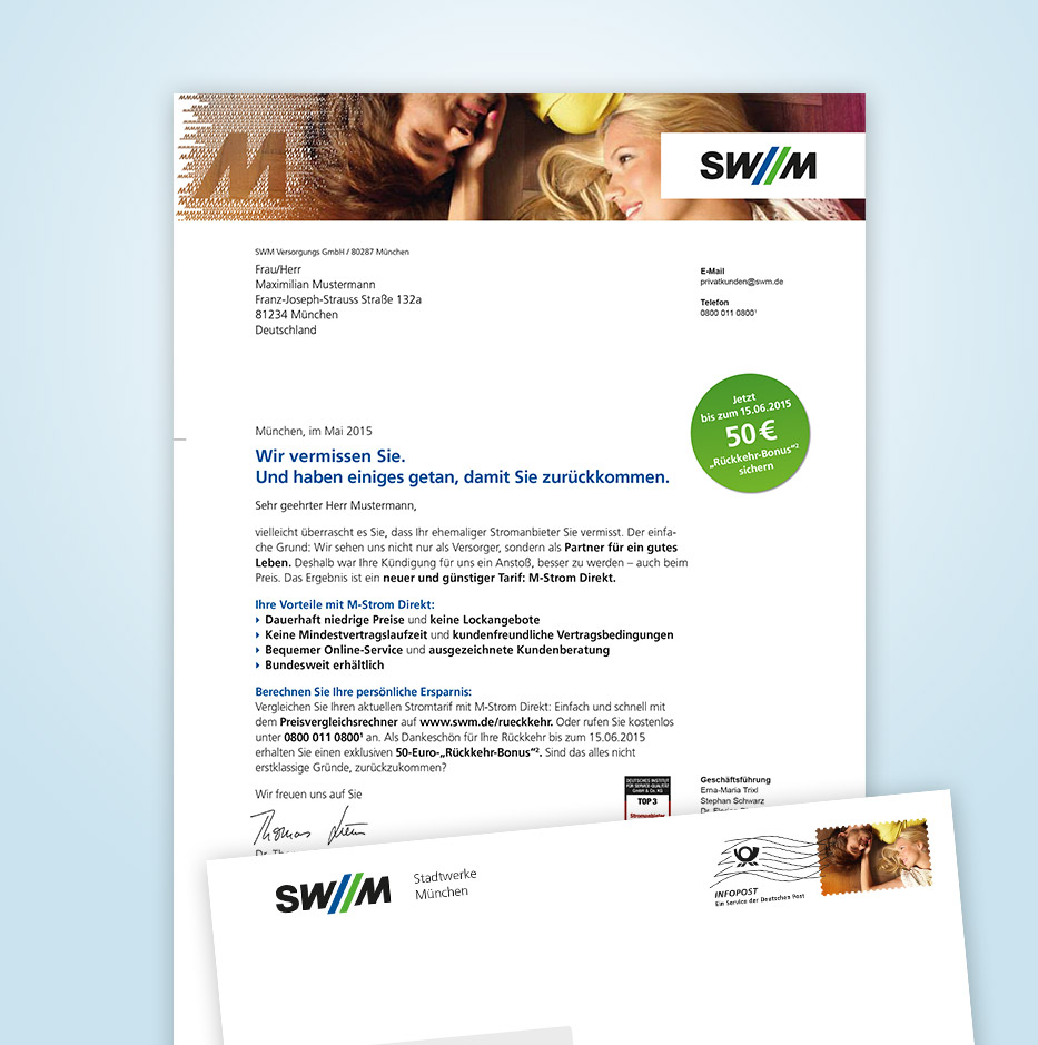SWM: Mailing zur Kundenrückgewinnung